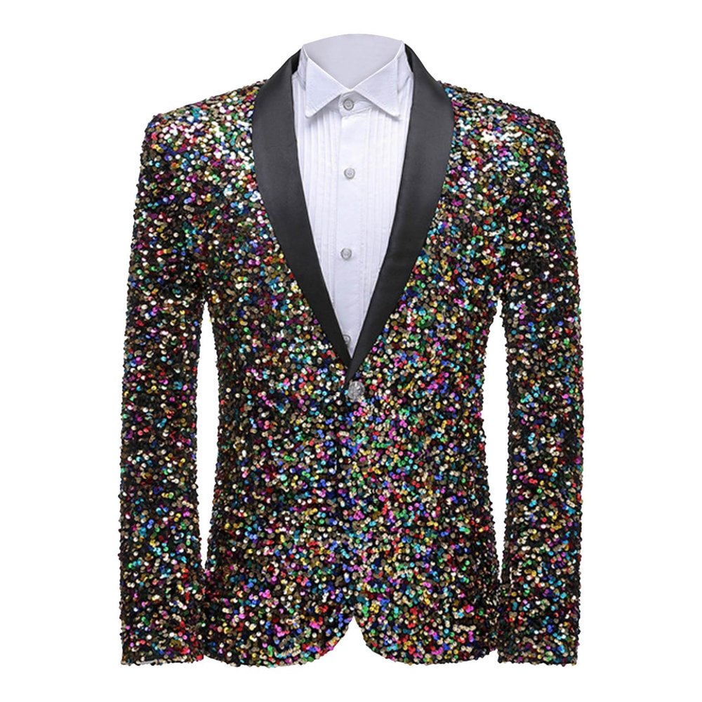 Sdeycui Mens Sequin Blazer Suit Jacket One Button Casual Sport Coats