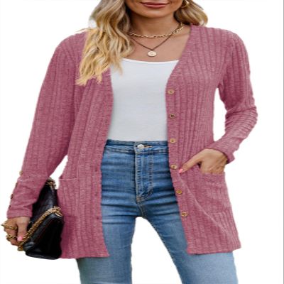 Askyes Womens Cardigan Lightweight for Fall Knit Loose Button Down Cute Trendy Fashion Cardigan with Pockets,Purple Red,L