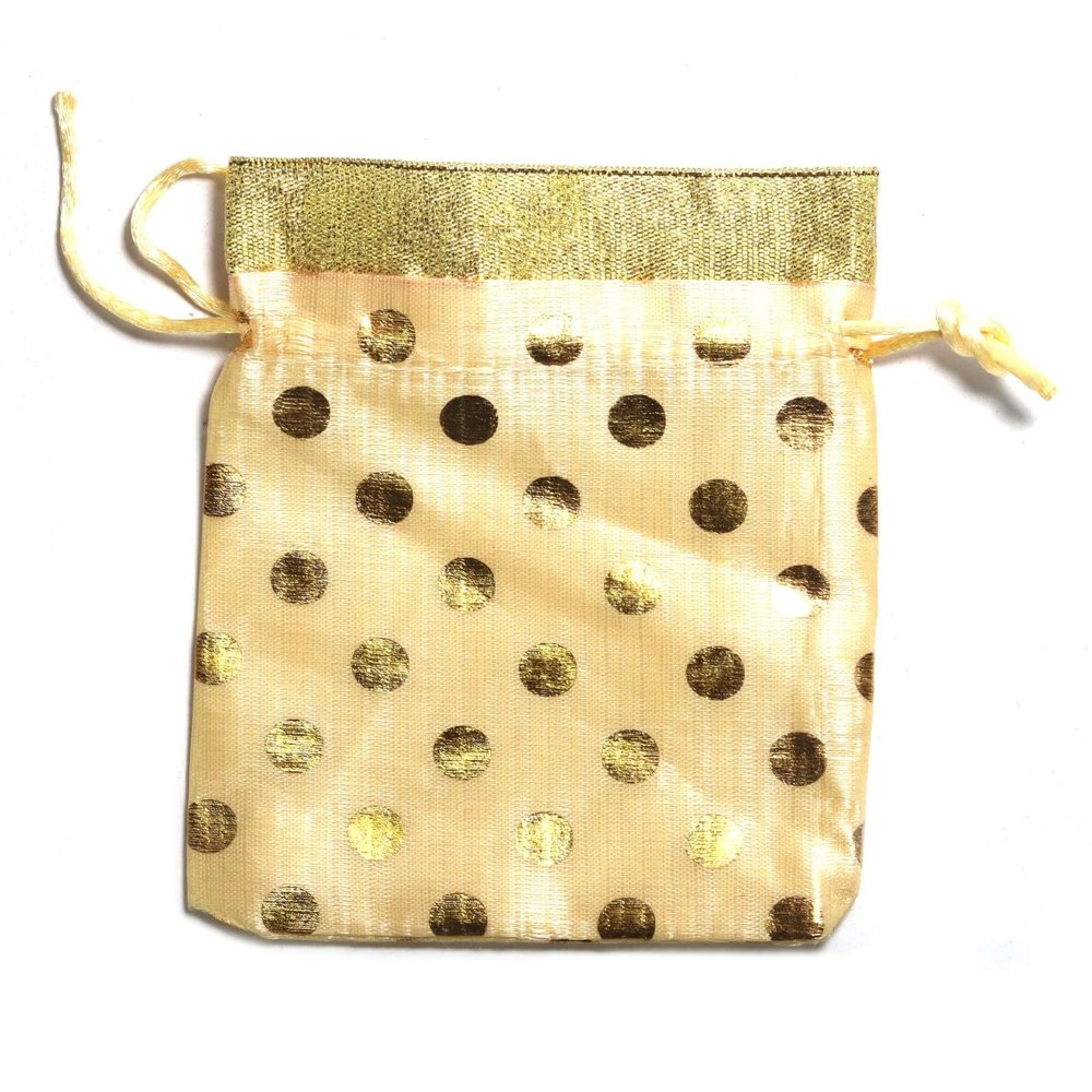 ASHIRWAD Fabric Potli Polka Dots Cloth Bags Pouch (Pack of 4), Reusable Gift Wrapping Dry Fruit Diwali Gift Packaging Fabric (Golden, 4 x 5 Inch)