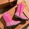 kkdom Girls Cowgirl Boots Mid Calf Square Toe Western Boot for Kids Glitter Cowboy Boot Riding Shoes for Toddler Little Big Girls Glitter Pink Plaid US Size 3 view 4