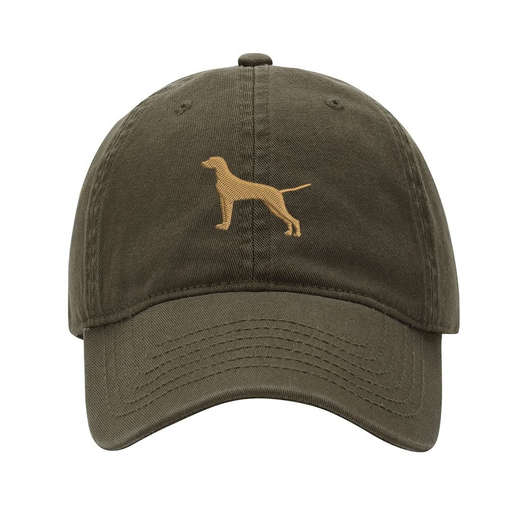 Men's Baseball Cap Vizsla Dog Embroidered Washed Cotton Vintage Dad Gifts Hat (Olive)