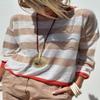 Cozy and Chic Sweater: Apricot Colorblock Striped with Drop Shoulder,Apricot,(US 8-10) M view 2