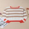 Cozy and Chic Sweater: Apricot Colorblock Striped with Drop Shoulder,Apricot,(US 8-10) M view 4