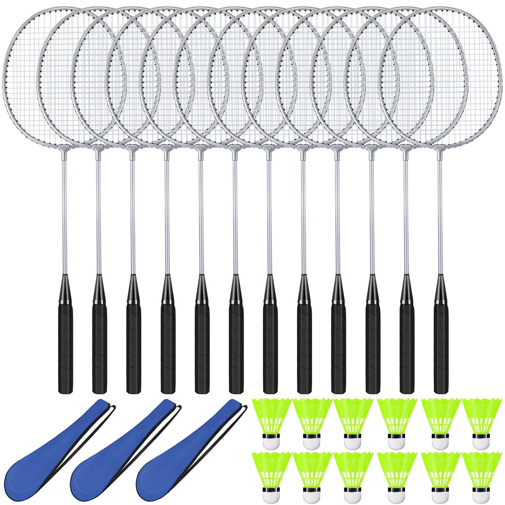 Chitidr 12 Pack Badminton Rackets Set Including Badminton Racquets, Nylon Shuttlecocks and Carry Bag for Outdoor Backyard Games Beginners(12 Pack,Silver)