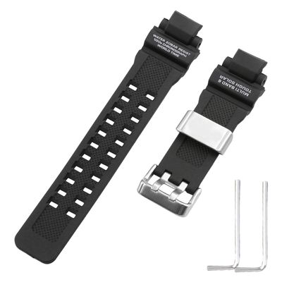 FACLE Men's Resin watch strap Replacement Fit for Casio G shock GW-A1100 GW-A1000 GW-4000 GA-1000 1100 1200 G-1400 Outdoor Sports Watch bands bracelet accessories (Black with metal ring)