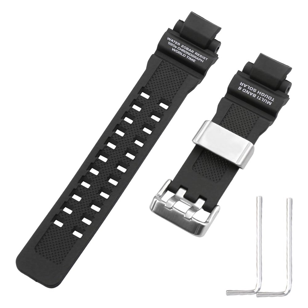 FACLE Men's Resin watch strap Replacement Fit for Casio G shock GW-A1100 GW-A1000 GW-4000 GA-1000 1100 1200 G-1400 Outdoor Sports Watch bands bracelet accessories (Black with metal ring)
