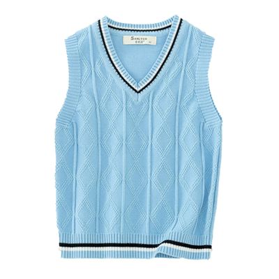 JEYPINMI School Uniform Vest for Girls Boy Knitted Pullover Tops Sleeveless Sweater Vest 1-8 Years Light Blue 3-4 Years