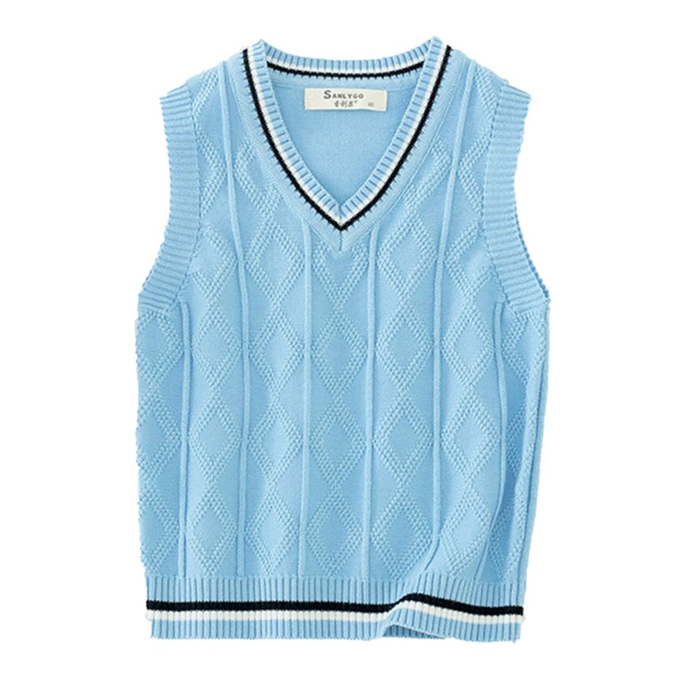 JEYPINMI School Uniform Vest for Girls Boy Knitted Pullover Tops Sleeveless Sweater Vest 1-8 Years Light Blue 3-4 Years