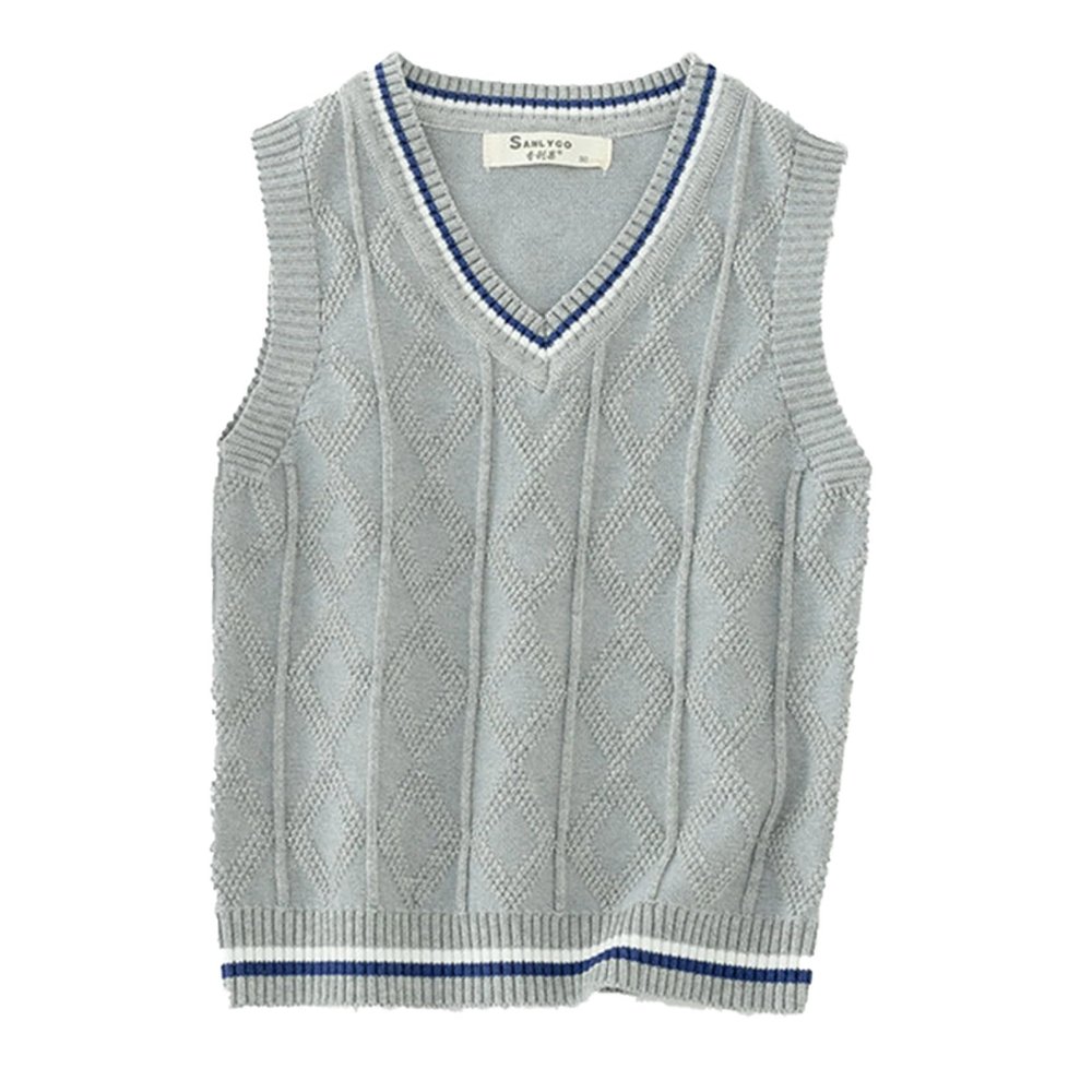 JEYPINMI School Uniform Vest for Girls Boy Knitted Pullover Tops Sleeveless Sweater Vest 1-8 Years Grey 5-6 Years
