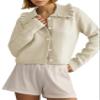 Arssm Womens Ruffle Collar Cardigan Cropped Button Down Open Front Sweaters Knitted Long Sleeve Spring 2025 Elegant Outwear(Apricot-S) view 1