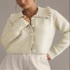 Arssm Womens Ruffle Collar Cardigan Cropped Button Down Open Front Sweaters Knitted Long Sleeve Spring 2025 Elegant Outwear(Apricot-S) view 2