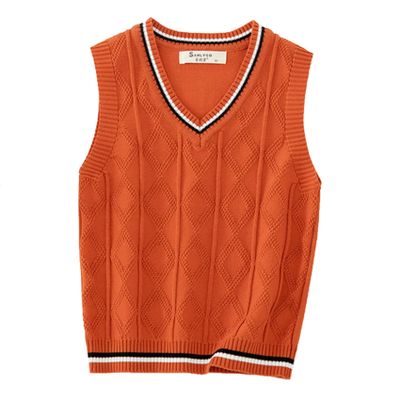 JEYPINMI School Uniform Vest for Girls Boy Knitted Pullover Tops Sleeveless Sweater Vest 1-8 Years Orange 1-2 Years