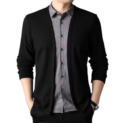 Men's Casual Lightweight Cardigan Sweater Slim Fit Business Knitted Cardigans Open Front Long Sleeve Sweaters (Black,Medium)