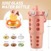 MUKOKO 32 oz Glass Tumbler with Straw,Glass Water Bottles with Time Marker,Iced Coffee Cup with Silicone Sleeve,Motivational Drinking Bottles,Leakproof-Coral Pink view 3