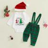 BeQeuewll Christmas Newborn Baby Boy 3PCS Clothes Set Infant Long Sleeve Romper Cute Pattern Suspender Pants Overalls Outfits (White, 3-6 Months) view 2