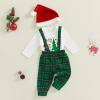 BeQeuewll Christmas Newborn Baby Boy 3PCS Clothes Set Infant Long Sleeve Romper Cute Pattern Suspender Pants Overalls Outfits (White, 3-6 Months) view 3