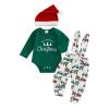 BeQeuewll Christmas Newborn Baby Boy 3PCS Clothes Set Infant Long Sleeve Romper Cute Pattern Suspender Pants Overalls Outfits (Green, 12-18 Months) view 1