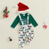 BeQeuewll Christmas Newborn Baby Boy 3PCS Clothes Set Infant Long Sleeve Romper Cute Pattern Suspender Pants Overalls Outfits (Green, 12-18 Months) view 3