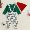 BeQeuewll Christmas Newborn Baby Boy 3PCS Clothes Set Infant Long Sleeve Romper Cute Pattern Suspender Pants Overalls Outfits (Green, 12-18 Months) view 4