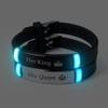 ATLVXJL 2pcs/set matching couples bracelets his queen her king Grow in the Dark English letter stainless steel silicone bracelet Valentines Day gift view 2