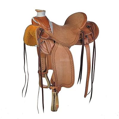 AD Saddlery Wade Tree A Fork Roping Ranch Work Leather Premium Western Horse Saddles for Horses Handmade Equestrian Trail Horse Saddle Tack Size: 10"-18" inches Seat WADE501 (13)