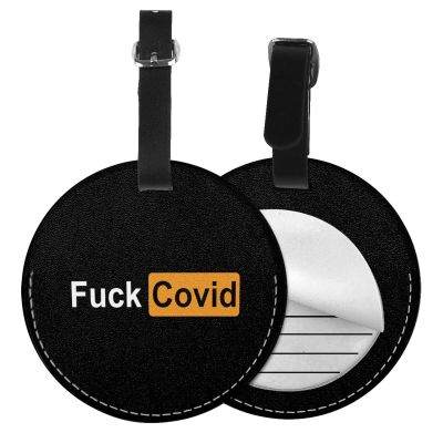 Fuck Covid Epi-Demy in Orange and Black Leather Baggage Bag Round Luggage Tags and Privacy Cover ID Tag