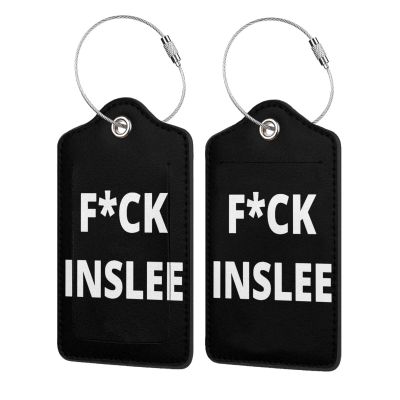 Fuck Inslee Leather Baggage Bag Luggage Tags with Stainless Steel Loop and Privacy Cover