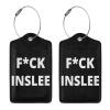 Fuck Inslee Leather Baggage Bag Luggage Tags with Stainless Steel Loop and Privacy Cover view 4