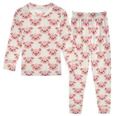ALAZA Cartoon Pig 2 Piece Pajama Set Long Sleeve Top and Pants Sleepwear Unisex 4T