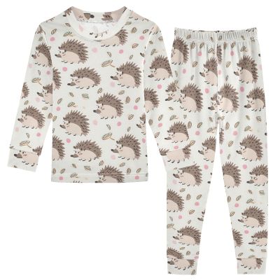 ALAZA Cute Hedgehog Leaf 2 Piece Pajama Set Long Sleeve Top and Pants Sleepwear Unisex 8Y