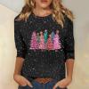 3/4 Sleeve Tops for Women Plus Size Christmas Shirts Cute Funny Xmas Tree Fall Blouses Dressy Casual Crewneck Trendy Holiday Loose Fit Happy Tunic Tops Christmas Blouses for Women, Wine, Small view 2