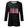 3/4 Sleeve Tops for Women Plus Size Christmas Shirts Cute Funny Xmas Tree Fall Blouses Dressy Casual Crewneck Trendy Holiday Loose Fit Happy Tunic Tops Christmas Blouses for Women, Wine, Small view 3