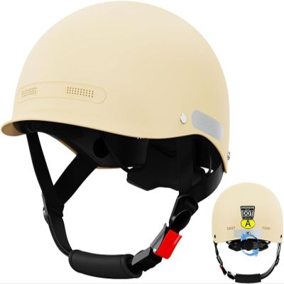 Low Profile Beanie Bike Helmet,DOT Approved Adults Ultra-Thin Open Face Bicycle Helmet,Novelty Men Women Retro Street Skull Cap Cycling Small Helmet for Scooter Cruiser ATV Moped(Champagne)
