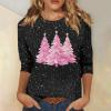 3/4 Length Sleeve Womens Tops Christmas Plus Size Shirts Snowflake Funny Print Casual Dressy Blouses Fall Crewneck Vacation Season Tunic Tops Christmas Blouses for Women, Watermelon Red, 3X-Large view 2