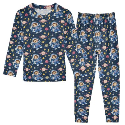 ALAZA Astronaut Monkey Star Planet Black 2 Piece Pajama Set Long Sleeve Top and Pants Sleepwear Unisex 3T