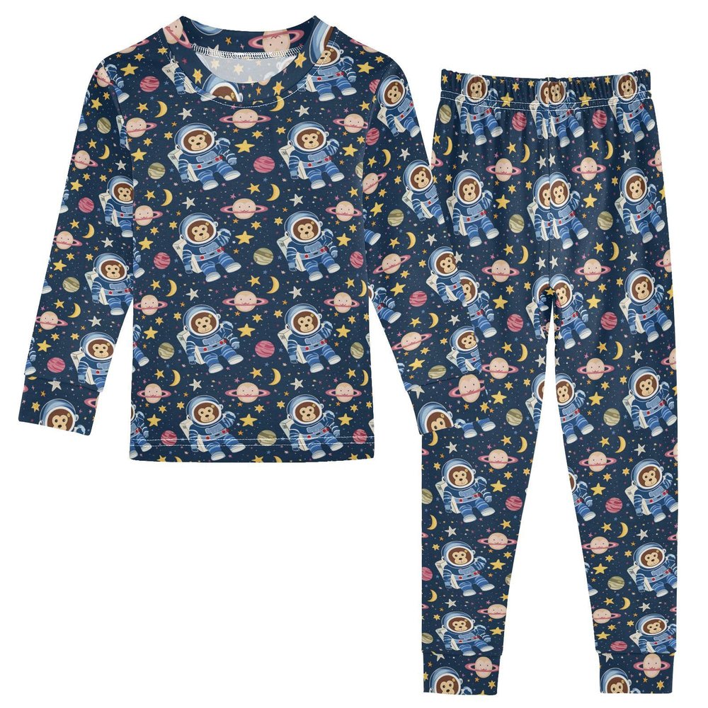 ALAZA Astronaut Monkey Star Planet Black 2 Piece Pajama Set Long Sleeve Top and Pants Sleepwear Unisex 3T