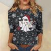 3/4 Sleeve Tops for Women Plus Size Christmas Shirts Cute Fall Xmas Lights Business Casual Blouses Round Neck Trendy Holiday Loose Fit Happy Tunic Tops Christmas Blouses for Women, White, 5X-Large view 2