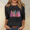 3/4 Length Sleeve Womens Tops Christmas Plus Size Shirts Casual Funny Merry and Bright Printed Fall Blouses Crew Neck Loose Fit Party Tunic Tops Christmas Blouses for Women, Wine, Medium view 2