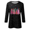 3/4 Length Sleeve Womens Tops Christmas Plus Size Shirts Casual Funny Merry and Bright Printed Fall Blouses Crew Neck Loose Fit Party Tunic Tops Christmas Blouses for Women, Wine, Medium view 3