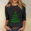 3/4 Sleeve Tops for Women Plus Size Christmas Shirts Cute Casual Funny Merry and Bright Printed Fall Blouses Crew Neck Family Lightweight Comfy Loose Tunic Tops Christmas Shirt Women, Green, Large view 2