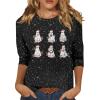 3/4 Sleeve Tops for Women Plus Size Christmas Shirts Cute Fall Xmas Lights Business Casual Blouses Round Neck Family Lightweight Comfy Loose Tunic Tops Christmas Blouses for Women, Black, Small view 1