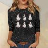 3/4 Sleeve Tops for Women Plus Size Christmas Shirts Cute Fall Xmas Lights Business Casual Blouses Round Neck Family Lightweight Comfy Loose Tunic Tops Christmas Blouses for Women, Black, Small view 2