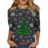Christmas Plus Size Tops for Women 3/4 Sleeve Cute Shirts Funny Xmas Tree Fall Blouses Dressy Casual Crewneck Trendy Holiday Loose Fit Happy Tunic Tops Christmas Blouses for Women, Green, 4X-Large view 1