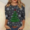 Christmas Plus Size Tops for Women 3/4 Sleeve Cute Shirts Funny Xmas Tree Fall Blouses Dressy Casual Crewneck Trendy Holiday Loose Fit Happy Tunic Tops Christmas Blouses for Women, Green, 4X-Large view 2
