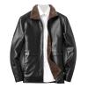 Akklian Brown Bomber Shearling Sheepskin Leather Flight Jacket Hippie Fashion Thermal Coat Outerwear Zip Up Business Coat view 1
