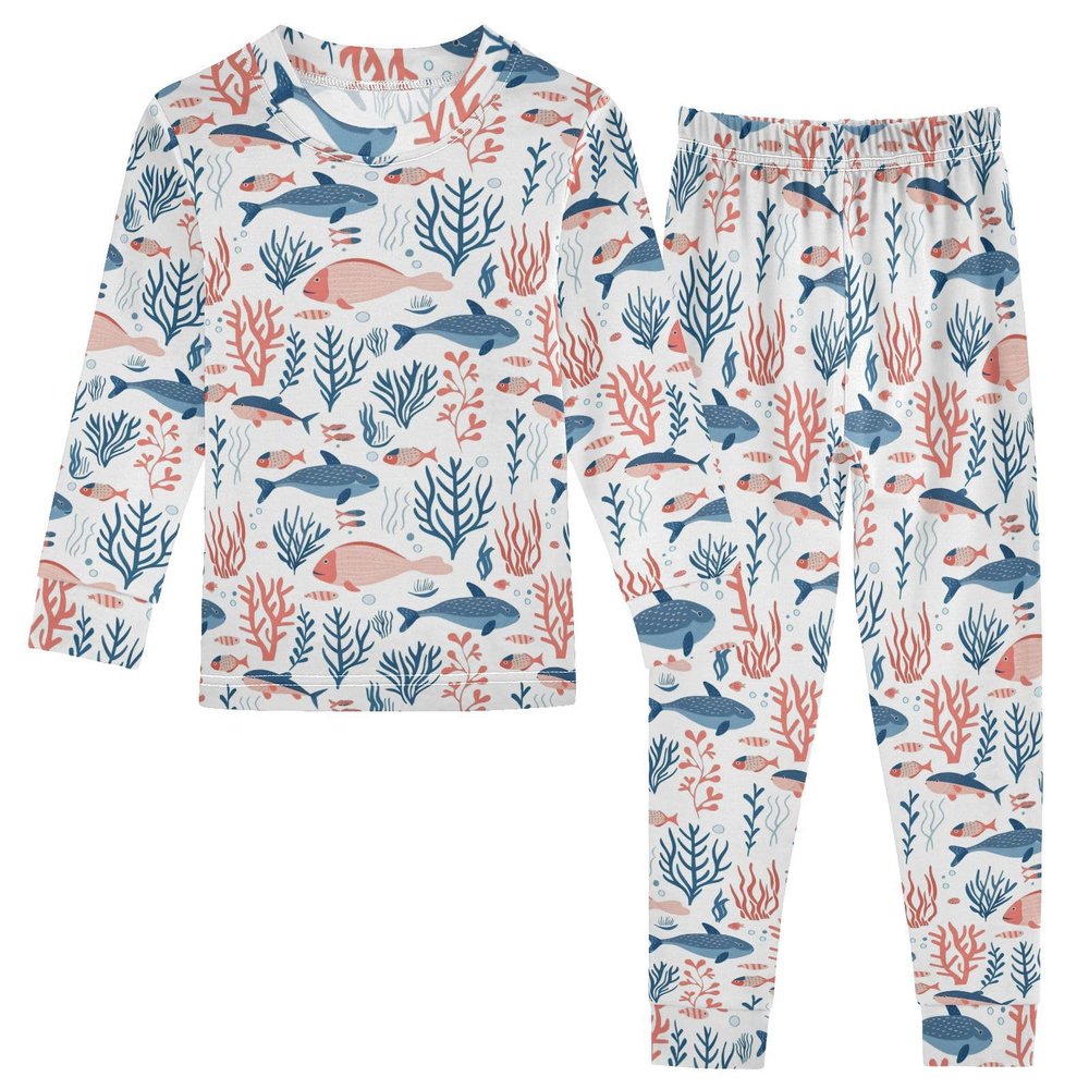 ALAZA Fish Coral Reef 2 Piece Pajama Set Long Sleeve Top and Pants Sleepwear Unisex 18M