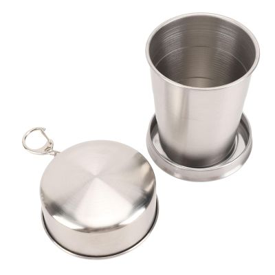 Fockety Telescopic Cup, Stainless Steel Collapsible Cup, Portable Folding Cup with Keychain, Camping Mug Retractable Drink Cup with Lids, for Outdoor Travel Camping Hiking Fishing (150Ml)