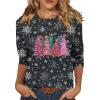 3/4 Length Sleeve Womens Tops Christmas Plus Size Shirts Casual Funny Merry and Bright Fall Blouses Crewneck Three Quarter Holiday Vacation Tunic Tops Christmas Blouses for Women, Vermilion, 5X-Large view 1