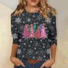 3/4 Length Sleeve Womens Tops Christmas Plus Size Shirts Casual Funny Merry and Bright Fall Blouses Crewneck Three Quarter Holiday Vacation Tunic Tops Christmas Blouses for Women, Vermilion, 5X-Large view 2