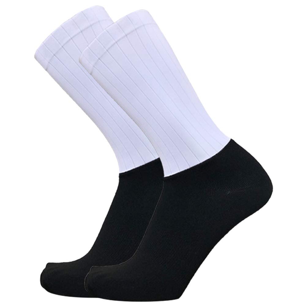 Alomejor Cycling Breathable Chinlon Athletic Socks Seamless Cycle and Running Sport Socks with for Men and Women (Black & White)
